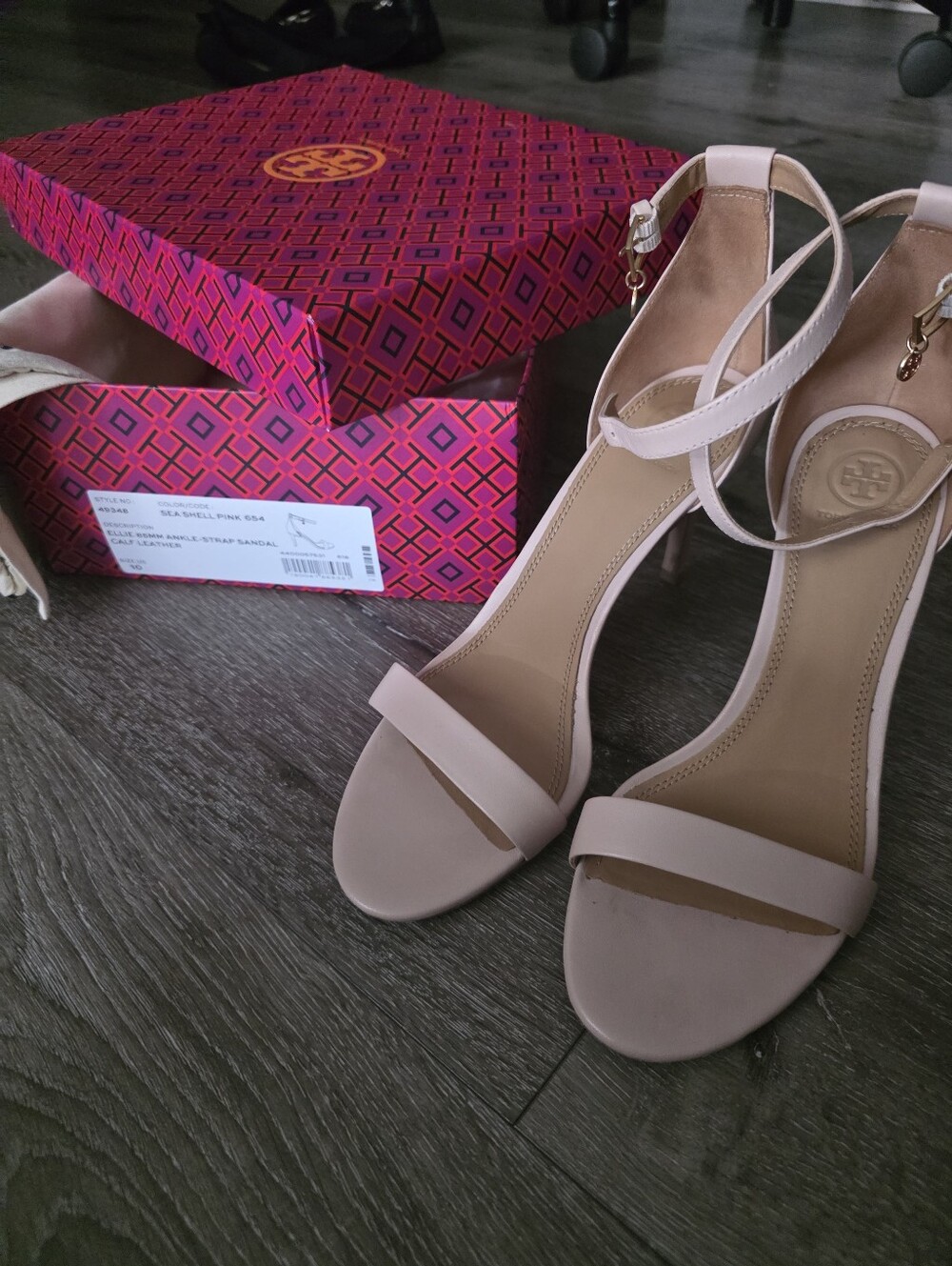 Tory Burch Blush Pink  Elle Ankle-Strap Heeled Sandals Sea Shell Pink